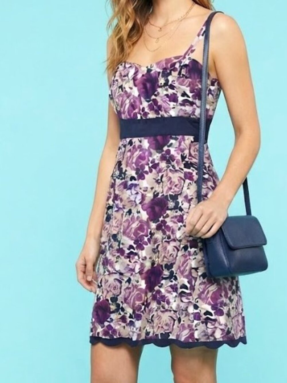 Purple Rose Floral Mini Dress with Removable Adjustable Straps & Pockets
